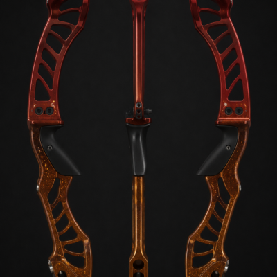 Compound Bow Riser faded Cerakote Gold FX / Crimson Red Base Color